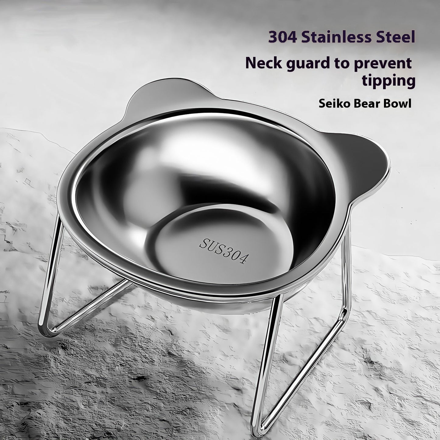 Stainless Steel Cat Water Bowl Pet Neck Protector Elevated Rack Pet Bowl