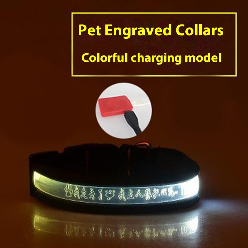 Pet Glow Collar Radium Carved Lettering Dog Collar