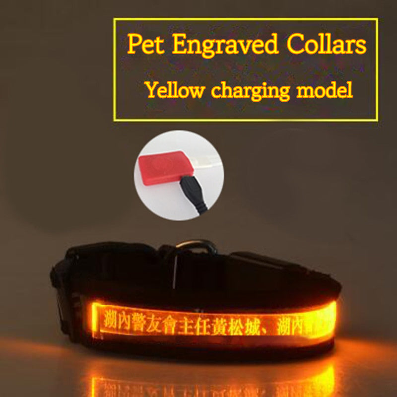 Pet Glow Collar Radium Carved Lettering Dog Collar