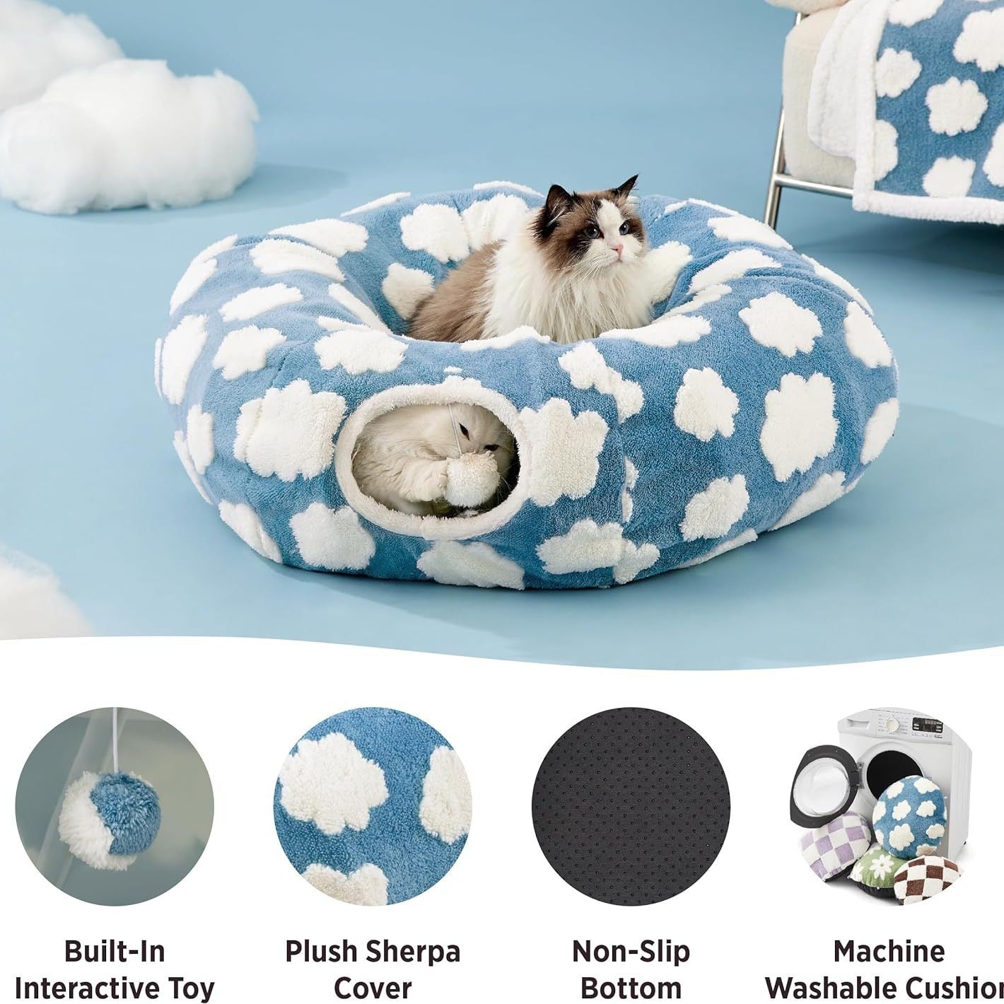 Plush Cat Tunnel Light Cloud Donut Foldable Cat Tunnel Cat Nest