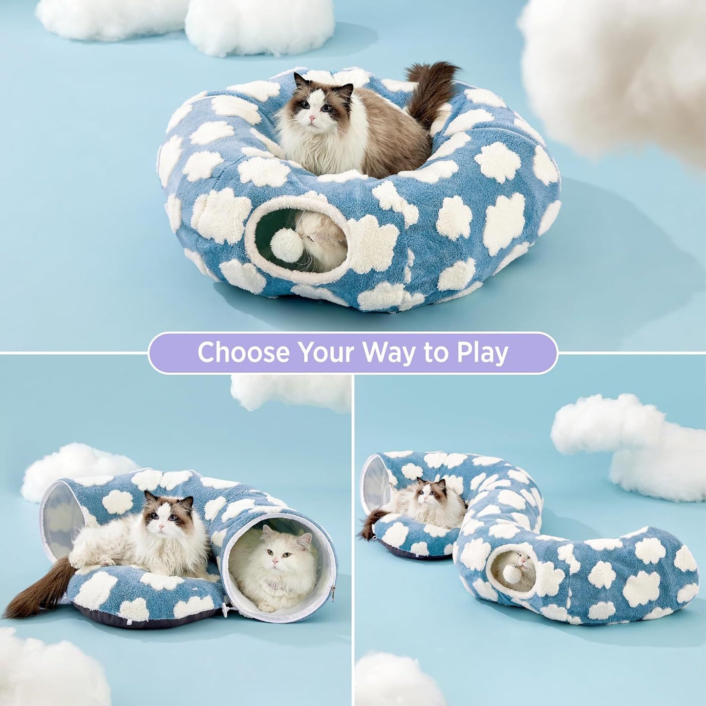 Plush Cat Tunnel Light Cloud Donut Foldable Cat Tunnel Cat Nest